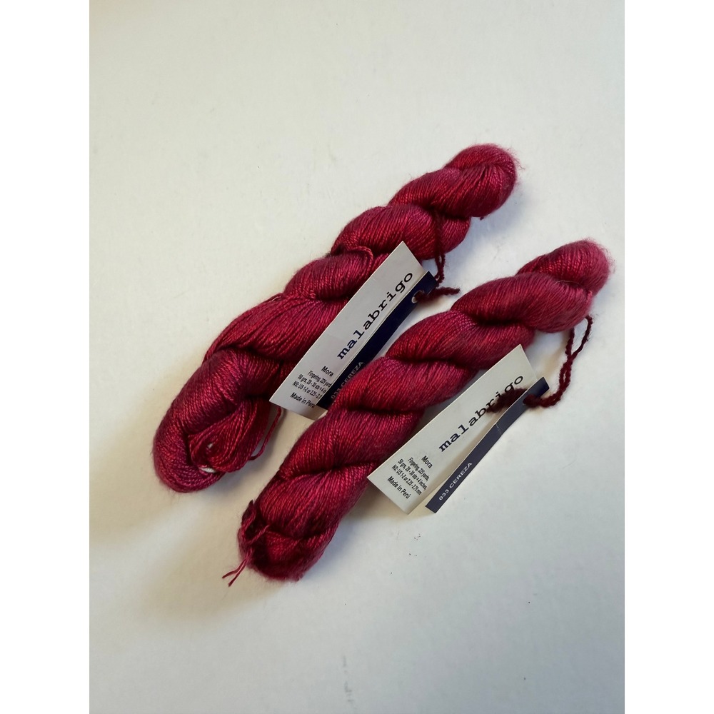 New Malabrigo Mora Mulberry Silk Yarn 2 Skeins Cereza Red Luxury Knit Crochet
